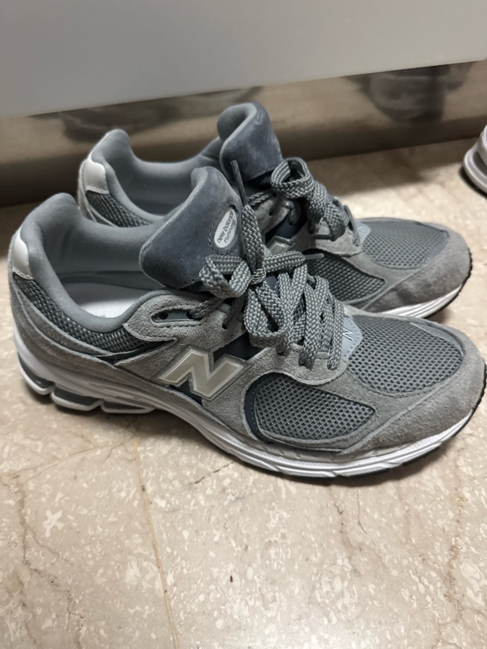 New Balance Grey Mesh & Suede Running Shoes